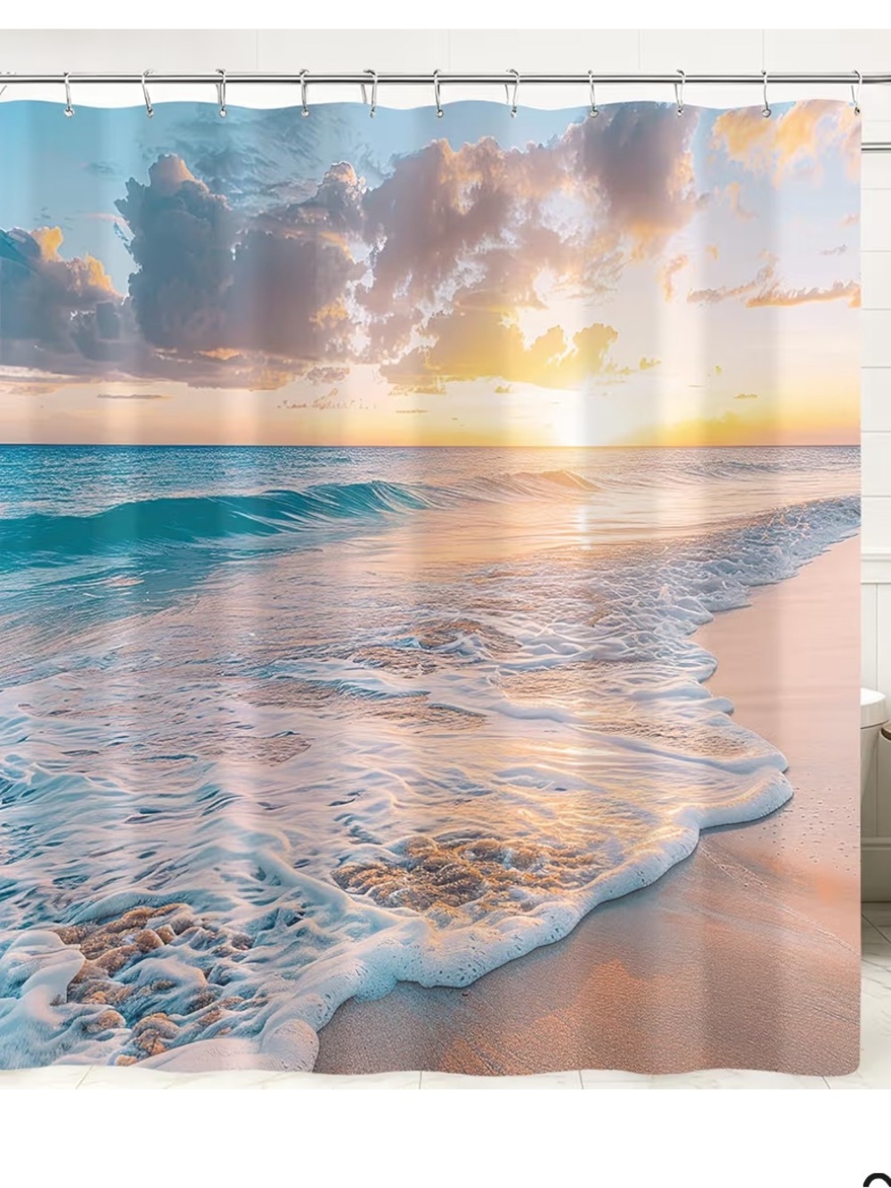 Beach Ocean Sunset Shower Curtain 72x72 Coastal Nautical Blue Bathroom Decor NWT